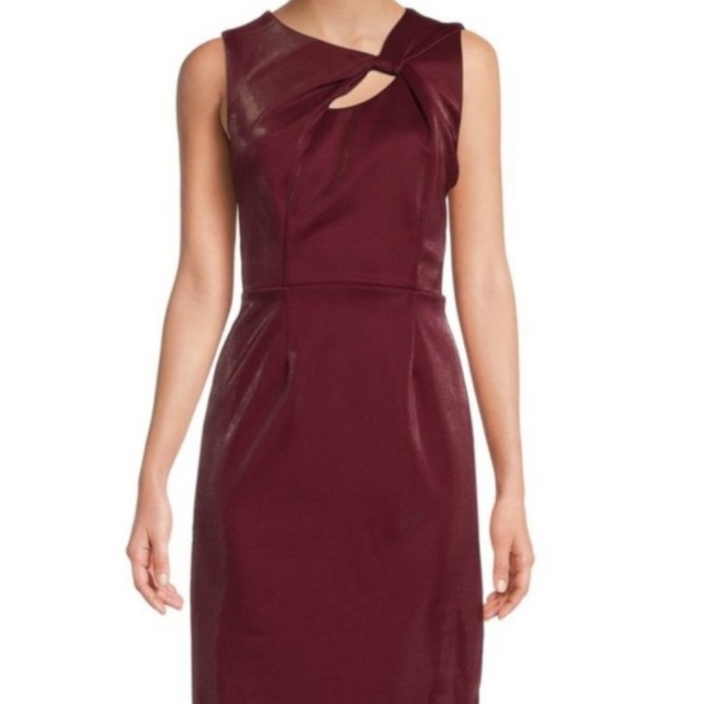 Wine sheath dress with cut out and twist detail